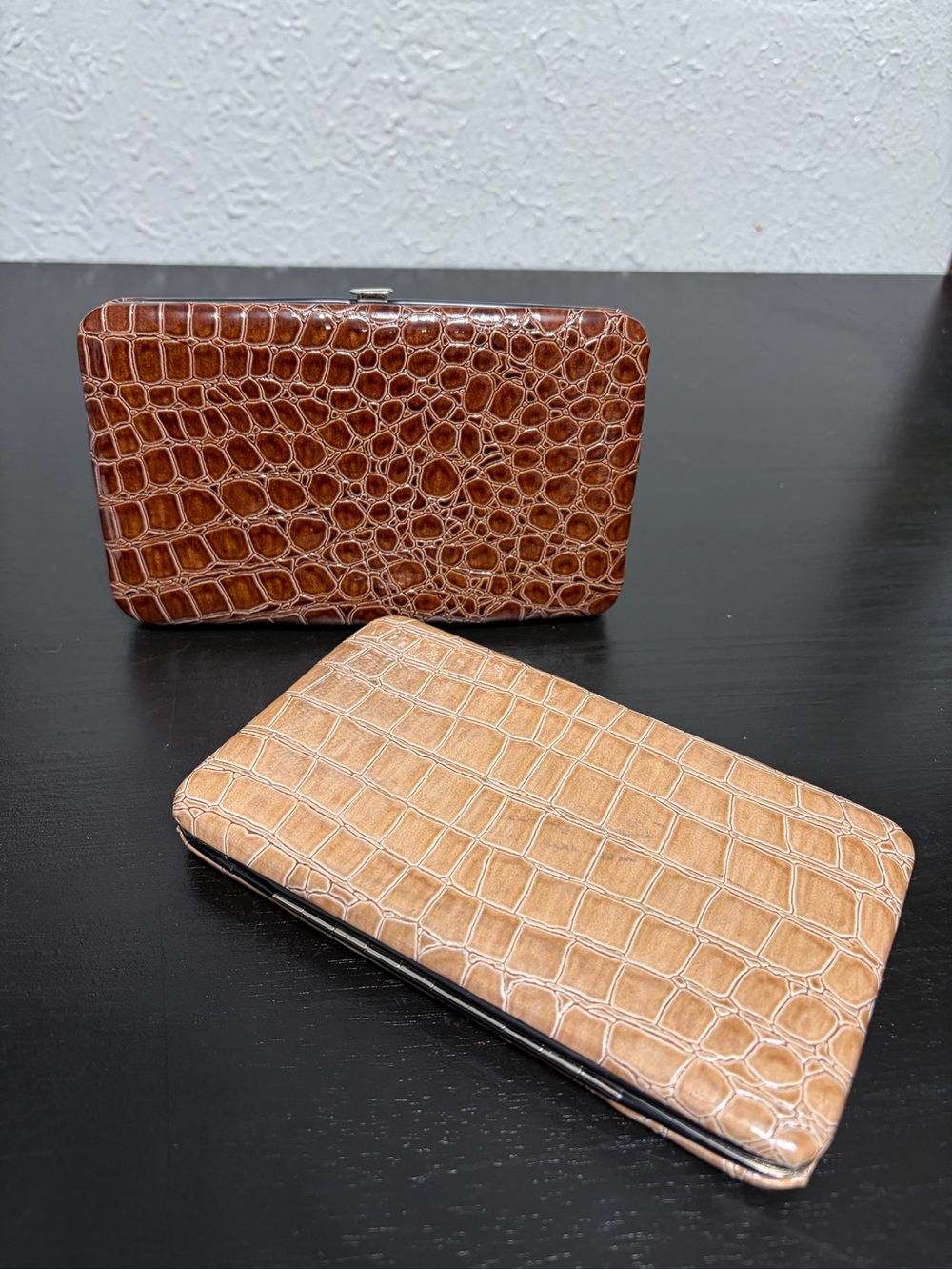 MSC Collection Croc-Embossed Faux Leather Clutch Wallets - Brown & Tan